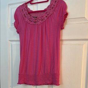 Pink Lace Trim Women's Top